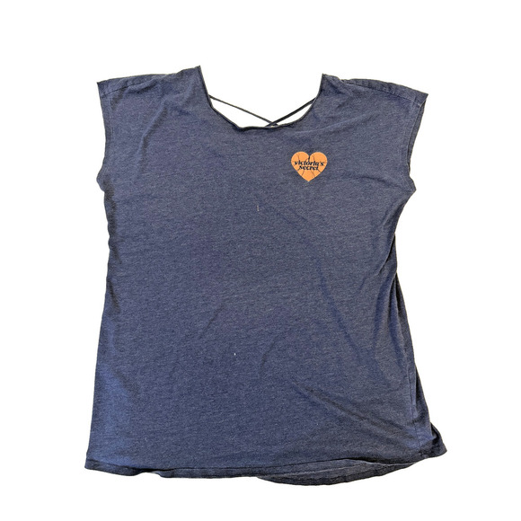 Victorias Secret Shirt Womens Large Blue Criss Cross Back Heart Yoga Lounge Tee - Picture 1 of 4